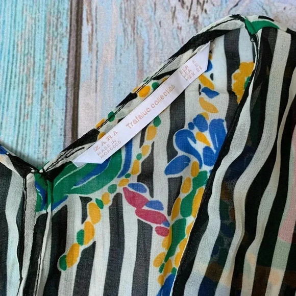 Zara floral and stripes short sleeve long kimono with front buttons - Picture 6 of 9